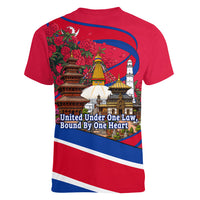 Nepal Constitution Day Women V-Neck T-Shirt Himalayan Temples Danphe Himalayan Monal Floral