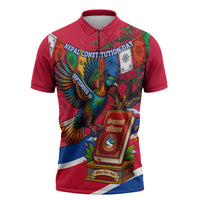 Nepal Constitution Day Zipper Polo Shirt Himalayan Temples Danphe Himalayan Monal Floral