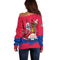 Nepal Constitution Day September 19 Off Shoulder Sweater Himalayan Temples Heritage Flag Dove