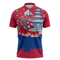 Nepal Constitution Day September 19 Zipper Polo Shirt Himalayan Temples Heritage Flag Dove