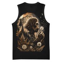 Bigfoot Blowing Wishes Dandelion Basketball Jersey Vintage Sasquatch Art Forest Mountain Nature