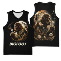 Bigfoot Blowing Wishes Dandelion Basketball Jersey Vintage Sasquatch Art Forest Mountain Nature