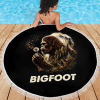 Bigfoot Blowing Wishes Dandelion Beach Blanket Vintage Sasquatch Art Forest Mountain Nature