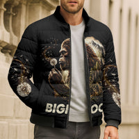 Bigfoot Blowing Wishes Dandelion Bomber Puffer Jacket Vintage Sasquatch Art Forest Mountain Nature