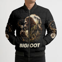 Bigfoot Blowing Wishes Dandelion Bomber Puffer Jacket Vintage Sasquatch Art Forest Mountain Nature