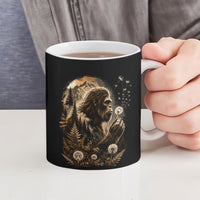 Bigfoot Blowing Wishes Dandelion Ceramic Mug Vintage Sasquatch Art Forest Mountain Nature