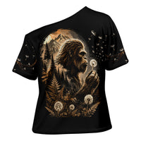 Bigfoot Blowing Wishes Dandelion Cross Shoulder Shirt Vintage Sasquatch Art Forest Mountain Nature