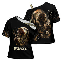 Bigfoot Blowing Wishes Dandelion Cross Shoulder Shirt Vintage Sasquatch Art Forest Mountain Nature