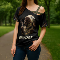 Bigfoot Blowing Wishes Dandelion Cross Shoulder Shirt Vintage Sasquatch Art Forest Mountain Nature