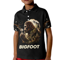 Bigfoot Blowing Wishes Dandelion Kid Polo Shirt Vintage Sasquatch Art Forest Mountain Nature
