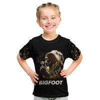 Bigfoot Blowing Wishes Dandelion Kid T Shirt Vintage Sasquatch Art Forest Mountain Nature