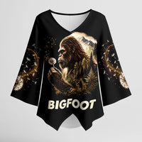 Bigfoot Blowing Wishes Dandelion Kimono Sleeve Blouse Vintage Sasquatch Art Forest Mountain Nature