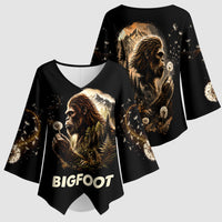 Bigfoot Blowing Wishes Dandelion Kimono Sleeve Blouse Vintage Sasquatch Art Forest Mountain Nature