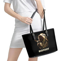 Bigfoot Blowing Wishes Dandelion Leather Tote Bag Vintage Sasquatch Art Forest Mountain Nature