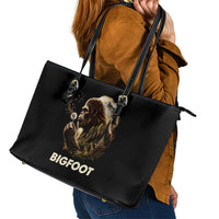 Bigfoot Blowing Wishes Dandelion Leather Tote Bag Vintage Sasquatch Art Forest Mountain Nature