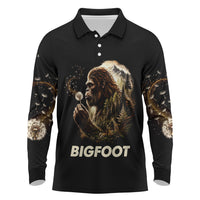 Bigfoot Blowing Wishes Dandelion Long Sleeve Polo Shirt Vintage Sasquatch Art Forest Mountain Nature