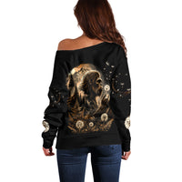 Bigfoot Blowing Wishes Dandelion Off Shoulder Sweater Vintage Sasquatch Art Forest Mountain Nature
