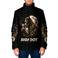Bigfoot Blowing Wishes Dandelion Padded Jacket Vintage Sasquatch Art Forest Mountain Nature