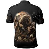 Bigfoot Blowing Wishes Dandelion Polo Shirt Vintage Sasquatch Art Forest Mountain Nature