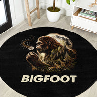 Bigfoot Blowing Wishes Dandelion Round Carpet Vintage Sasquatch Art Forest Mountain Nature