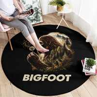 Bigfoot Blowing Wishes Dandelion Round Carpet Vintage Sasquatch Art Forest Mountain Nature