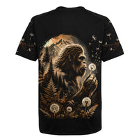 Bigfoot Blowing Wishes Dandelion Rugby Jersey Vintage Sasquatch Art Forest Mountain Nature