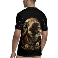 Bigfoot Blowing Wishes Dandelion Rugby Jersey Vintage Sasquatch Art Forest Mountain Nature