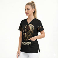 Bigfoot Blowing Wishes Dandelion Scrub Top Vintage Sasquatch Art Forest Mountain Nature