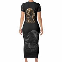 Bigfoot Blowing Wishes Dandelion Short Sleeve Bodycon Dress Vintage Sasquatch Art Forest Mountain Nature
