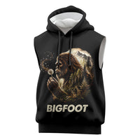 Bigfoot Blowing Wishes Dandelion Sleeveless Hoodie Vintage Sasquatch Art Forest Mountain Nature