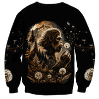 Bigfoot Blowing Wishes Dandelion Sweatshirt Vintage Sasquatch Art Forest Mountain Nature