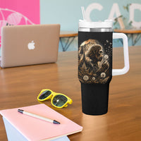 Bigfoot Blowing Wishes Dandelion Tumbler With Handle Vintage Sasquatch Art Forest Mountain Nature