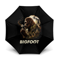 Bigfoot Blowing Wishes Dandelion Umbrella Vintage Sasquatch Art Forest Mountain Nature