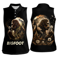 Bigfoot Blowing Wishes Dandelion Women Sleeveless Polo Shirt Vintage Sasquatch Art Forest Mountain Nature