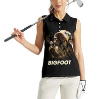 Bigfoot Blowing Wishes Dandelion Women Sleeveless Polo Shirt Vintage Sasquatch Art Forest Mountain Nature
