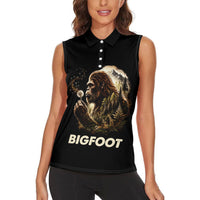 Bigfoot Blowing Wishes Dandelion Women Sleeveless Polo Shirt Vintage Sasquatch Art Forest Mountain Nature