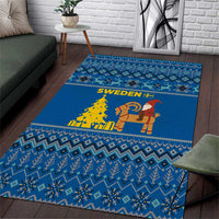 Sweden Christmas Area Rug with Gnome Yule Goat Royal Crest and Nordic Pattern - Wonder Print Shop