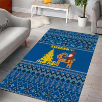 Sweden Christmas Area Rug with Gnome Yule Goat Royal Crest and Nordic Pattern - Wonder Print Shop