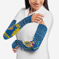 Sweden Christmas Arm Sleeves with Gnome Yule Goat Royal Crest and Nordic Pattern - Wonder Print Shop