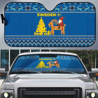 Sweden Christmas Auto Sun Shade with Gnome Yule Goat Royal Crest and Nordic Pattern - Wonder Print Shop