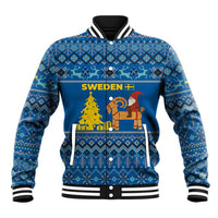 Sweden Christmas Baseball Jacket with Gnome Yule Goat Royal Crest and Nordic Pattern - Wonder Print Shop