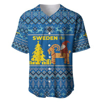 Sweden Christmas Baseball Jersey with Gnome Yule Goat Royal Crest and Nordic Pattern - Wonder Print Shop