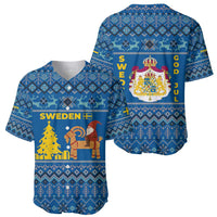 Sweden Christmas Baseball Jersey with Gnome Yule Goat Royal Crest and Nordic Pattern - Wonder Print Shop