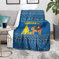 Sweden Christmas Blanket with Gnome Yule Goat Royal Crest and Nordic Pattern - Wonder Print Shop
