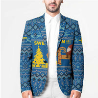 Sweden Christmas Blazer with Gnome Yule Goat Royal Crest and Nordic Pattern - Wonder Print Shop