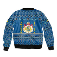 Sweden Christmas Bomber Jacket with Gnome Yule Goat Royal Crest and Nordic Pattern - Wonder Print Shop