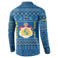 Sweden Christmas Button Sweatshirt with Gnome Yule Goat Royal Crest and Nordic Pattern - Wonder Print Shop