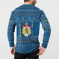 Sweden Christmas Button Sweatshirt with Gnome Yule Goat Royal Crest and Nordic Pattern - Wonder Print Shop