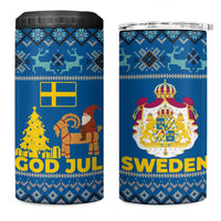 Sweden Christmas 4 in 1 Can Cooler Tumbler with Gnome Yule Goat Royal Crest and Nordic Pattern - Wonder Print Shop