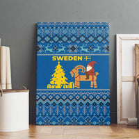 Sweden Christmas Canvas Wall Art with Gnome Yule Goat Royal Crest and Nordic Pattern - Wonder Print Shop